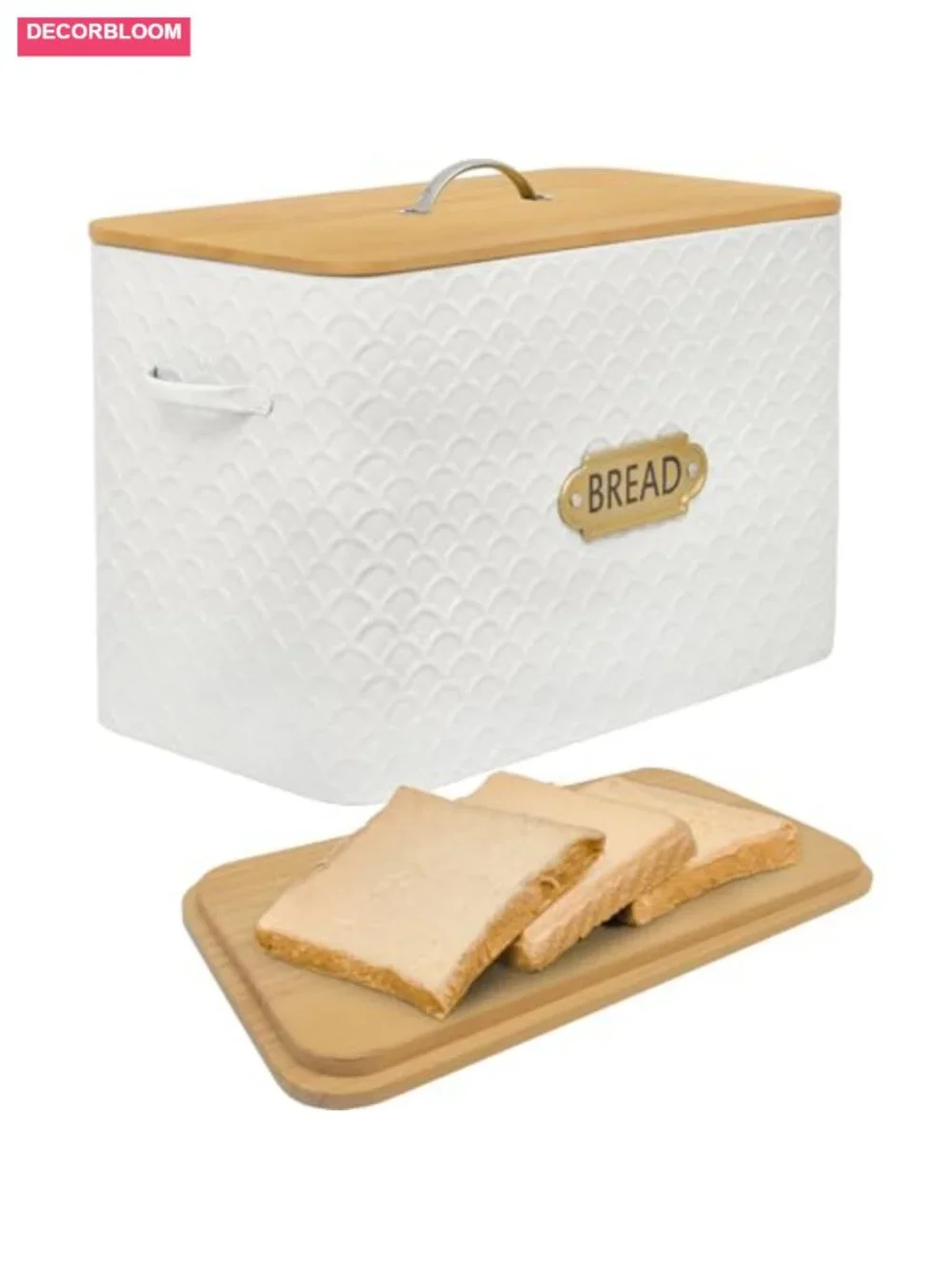 Extra Large Farmhouse Bread Box with Wood Lid Holds 2 Loaves Vertical Storage